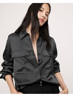 NWT Banana Republic Stretch-Satin Utility Shirt Coal Black medium